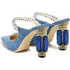 imageFSJ Women Crystal Chunky Heeled Mules Wedding Sandals Rhinestone Strappy Pumps Pointed Toe Fashion Slippers Slip On Bridal Shoes Size 415 USBlue Denim