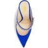 imageFSJ Women Crystal Chunky Heeled Mules Wedding Sandals Rhinestone Strappy Pumps Pointed Toe Fashion Slippers Slip On Bridal Shoes Size 415 USBlue Satin