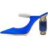 imageFSJ Women Crystal Chunky Heeled Mules Wedding Sandals Rhinestone Strappy Pumps Pointed Toe Fashion Slippers Slip On Bridal Shoes Size 415 USBlue Satin