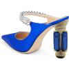 imageFSJ Women Crystal Chunky Heeled Mules Wedding Sandals Rhinestone Strappy Pumps Pointed Toe Fashion Slippers Slip On Bridal Shoes Size 415 USBlue Satin