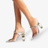 imageFSJ Women Crystal Chunky Heeled Mules Wedding Sandals Rhinestone Strappy Pumps Pointed Toe Fashion Slippers Slip On Bridal Shoes Size 415 USClear