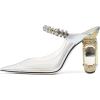 imageFSJ Women Crystal Chunky Heeled Mules Wedding Sandals Rhinestone Strappy Pumps Pointed Toe Fashion Slippers Slip On Bridal Shoes Size 415 USClear