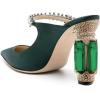 imageFSJ Women Crystal Chunky Heeled Mules Wedding Sandals Rhinestone Strappy Pumps Pointed Toe Fashion Slippers Slip On Bridal Shoes Size 415 USDark Green Satin