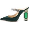 imageFSJ Women Crystal Chunky Heeled Mules Wedding Sandals Rhinestone Strappy Pumps Pointed Toe Fashion Slippers Slip On Bridal Shoes Size 415 USDark Green Satin