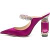 imageFSJ Women Crystal Chunky Heeled Mules Wedding Sandals Rhinestone Strappy Pumps Pointed Toe Fashion Slippers Slip On Bridal Shoes Size 415 USFuchsia Satin