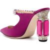 imageFSJ Women Crystal Chunky Heeled Mules Wedding Sandals Rhinestone Strappy Pumps Pointed Toe Fashion Slippers Slip On Bridal Shoes Size 415 USFuchsia Satin