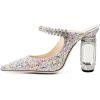 imageFSJ Women Crystal Chunky Heeled Mules Wedding Sandals Rhinestone Strappy Pumps Pointed Toe Fashion Slippers Slip On Bridal Shoes Size 415 USGlitter