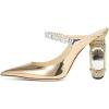 imageFSJ Women Crystal Chunky Heeled Mules Wedding Sandals Rhinestone Strappy Pumps Pointed Toe Fashion Slippers Slip On Bridal Shoes Size 415 USGold