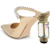 imageFSJ Women Crystal Chunky Heeled Mules Wedding Sandals Rhinestone Strappy Pumps Pointed Toe Fashion Slippers Slip On Bridal Shoes Size 415 USGold