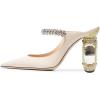 imageFSJ Women Crystal Chunky Heeled Mules Wedding Sandals Rhinestone Strappy Pumps Pointed Toe Fashion Slippers Slip On Bridal Shoes Size 415 USIvory Clear