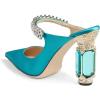 imageFSJ Women Crystal Chunky Heeled Mules Wedding Sandals Rhinestone Strappy Pumps Pointed Toe Fashion Slippers Slip On Bridal Shoes Size 415 USLake Blue