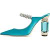 imageFSJ Women Crystal Chunky Heeled Mules Wedding Sandals Rhinestone Strappy Pumps Pointed Toe Fashion Slippers Slip On Bridal Shoes Size 415 USLake Blue