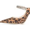 imageFSJ Women Crystal Chunky Heeled Mules Wedding Sandals Rhinestone Strappy Pumps Pointed Toe Fashion Slippers Slip On Bridal Shoes Size 415 USLeopard
