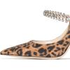 imageFSJ Women Crystal Chunky Heeled Mules Wedding Sandals Rhinestone Strappy Pumps Pointed Toe Fashion Slippers Slip On Bridal Shoes Size 415 USLeopard Red