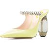 imageFSJ Women Crystal Chunky Heeled Mules Wedding Sandals Rhinestone Strappy Pumps Pointed Toe Fashion Slippers Slip On Bridal Shoes Size 415 USLight Yellow