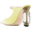 imageFSJ Women Crystal Chunky Heeled Mules Wedding Sandals Rhinestone Strappy Pumps Pointed Toe Fashion Slippers Slip On Bridal Shoes Size 415 USLight Yellow