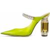 imageFSJ Women Crystal Chunky Heeled Mules Wedding Sandals Rhinestone Strappy Pumps Pointed Toe Fashion Slippers Slip On Bridal Shoes Size 415 USLime Green Clear