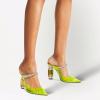imageFSJ Women Crystal Chunky Heeled Mules Wedding Sandals Rhinestone Strappy Pumps Pointed Toe Fashion Slippers Slip On Bridal Shoes Size 415 USLime Green Clear