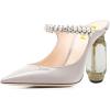 imageFSJ Women Crystal Chunky Heeled Mules Wedding Sandals Rhinestone Strappy Pumps Pointed Toe Fashion Slippers Slip On Bridal Shoes Size 415 USPeachpuff