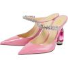 imageFSJ Women Crystal Chunky Heeled Mules Wedding Sandals Rhinestone Strappy Pumps Pointed Toe Fashion Slippers Slip On Bridal Shoes Size 415 USPink