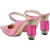 imageFSJ Women Crystal Chunky Heeled Mules Wedding Sandals Rhinestone Strappy Pumps Pointed Toe Fashion Slippers Slip On Bridal Shoes Size 415 USPink
