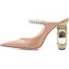 imageFSJ Women Crystal Chunky Heeled Mules Wedding Sandals Rhinestone Strappy Pumps Pointed Toe Fashion Slippers Slip On Bridal Shoes Size 415 USPink Clear
