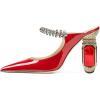 imageFSJ Women Crystal Chunky Heeled Mules Wedding Sandals Rhinestone Strappy Pumps Pointed Toe Fashion Slippers Slip On Bridal Shoes Size 415 USRed