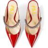imageFSJ Women Crystal Chunky Heeled Mules Wedding Sandals Rhinestone Strappy Pumps Pointed Toe Fashion Slippers Slip On Bridal Shoes Size 415 USRed