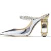 imageFSJ Women Crystal Chunky Heeled Mules Wedding Sandals Rhinestone Strappy Pumps Pointed Toe Fashion Slippers Slip On Bridal Shoes Size 415 USSilver