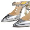imageFSJ Women Crystal Chunky Heeled Mules Wedding Sandals Rhinestone Strappy Pumps Pointed Toe Fashion Slippers Slip On Bridal Shoes Size 415 USSilver