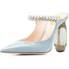 imageFSJ Women Crystal Chunky Heeled Mules Wedding Sandals Rhinestone Strappy Pumps Pointed Toe Fashion Slippers Slip On Bridal Shoes Size 415 USSkyblue