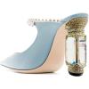 imageFSJ Women Crystal Chunky Heeled Mules Wedding Sandals Rhinestone Strappy Pumps Pointed Toe Fashion Slippers Slip On Bridal Shoes Size 415 USSkyblue