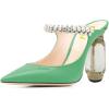 imageFSJ Women Crystal Chunky Heeled Mules Wedding Sandals Rhinestone Strappy Pumps Pointed Toe Fashion Slippers Slip On Bridal Shoes Size 415 USSpring Green