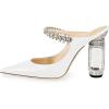 imageFSJ Women Crystal Chunky Heeled Mules Wedding Sandals Rhinestone Strappy Pumps Pointed Toe Fashion Slippers Slip On Bridal Shoes Size 415 USWhite