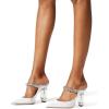 imageFSJ Women Crystal Chunky Heeled Mules Wedding Sandals Rhinestone Strappy Pumps Pointed Toe Fashion Slippers Slip On Bridal Shoes Size 415 USWhite