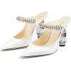 imageFSJ Women Crystal Chunky Heeled Mules Wedding Sandals Rhinestone Strappy Pumps Pointed Toe Fashion Slippers Slip On Bridal Shoes Size 415 USWhite