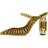 imageFSJ Women Crystal Chunky Heeled Mules Wedding Sandals Rhinestone Strappy Pumps Pointed Toe Fashion Slippers Slip On Bridal Shoes Size 415 USYellow Mesh