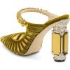 imageFSJ Women Crystal Chunky Heeled Mules Wedding Sandals Rhinestone Strappy Pumps Pointed Toe Fashion Slippers Slip On Bridal Shoes Size 415 USYellow Mesh