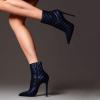 imageFSJ Women Fashion Ankle Boot Sexy Pointed Toe Stiletto High Heel Side Zipper Dressy Short Booties Size 415 USBlue