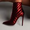 imageFSJ Women Fashion Ankle Boot Sexy Pointed Toe Stiletto High Heel Side Zipper Dressy Short Booties Size 415 USRed