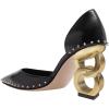 imageFSJ Women Graceful Pointed Toe Studded Rivets DOrsay Pumps Gold Chain High Heel Slip On Ladies Patry Prom Evening Dress Shoes Size 416 USBlack
