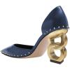 imageFSJ Women Graceful Pointed Toe Studded Rivets DOrsay Pumps Gold Chain High Heel Slip On Ladies Patry Prom Evening Dress Shoes Size 416 USDark Blue