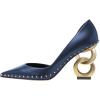 imageFSJ Women Graceful Pointed Toe Studded Rivets DOrsay Pumps Gold Chain High Heel Slip On Ladies Patry Prom Evening Dress Shoes Size 416 USDark Blue