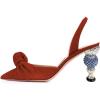 imageFSJ Women Graceful Slip On Slingback Pumps Pointed Closed Toe Strappy Studded High Heels Elastic Ankle Strap Sandals Suede Ladies Dress Shoes Size 415 USDarkred