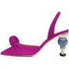 imageFSJ Women Graceful Slip On Slingback Pumps Pointed Closed Toe Strappy Studded High Heels Elastic Ankle Strap Sandals Suede Ladies Dress Shoes Size 415 USFuchsia