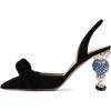 imageFSJ Women Graceful Slip On Slingback Pumps Pointed Closed Toe Strappy Studded High Heels Elastic Ankle Strap Sandals Suede Ladies Dress Shoes Size 415 USBlack