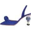imageFSJ Women Graceful Slip On Slingback Pumps Pointed Closed Toe Strappy Studded High Heels Elastic Ankle Strap Sandals Suede Ladies Dress Shoes Size 415 USBlue