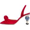 imageFSJ Women Graceful Slip On Slingback Pumps Pointed Closed Toe Strappy Studded High Heels Elastic Ankle Strap Sandals Suede Ladies Dress Shoes Size 415 USRed