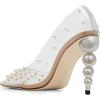 imageFSJ Women Sexy Pearls Transparent Pointed Toe Pumps High Heel with Pearls Slip On Formal Party Dress Wedding Shoes Size 415 USApricot