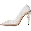 imageFSJ Women Sexy Pearls Transparent Pointed Toe Pumps High Heel with Pearls Slip On Formal Party Dress Wedding Shoes Size 415 USApricot